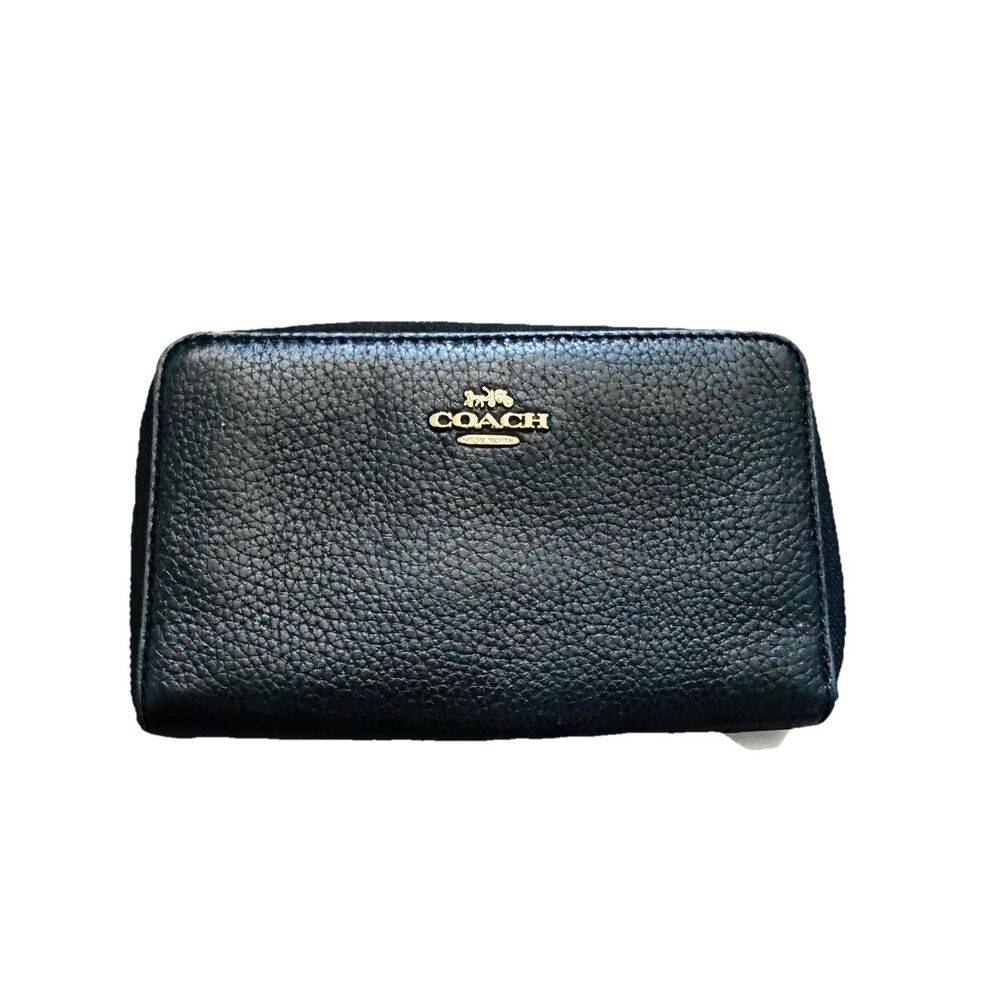 Coach Black Pebbled Leather Large Zip Around Wristlet Wallet (F73413) Pre-Owned